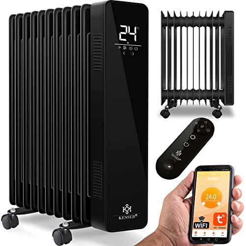 KESSER® Ölradiator 2500W Mobile Elektroheizung energiesparend mit WiFi App-Steuerung & LED Touch-Display Fernbedienung Öl Radiator Heizung elektrisch 11 Rippen Heizkörper 24h Timer Überhitzungsschutz