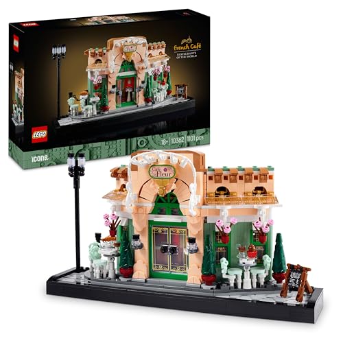 LEGO Icons Französisches Café - Deko fürs Wohnzimmer oder Büro - Bauset für Erwachsene inkl. pittoresker Fassade, aufgehängten Blumentöpfen und Stühlen - Geschenk für Männer & Frauen 10362