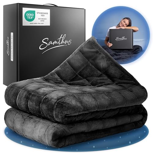 Samthus Gewichtsdecke 135x200cm 8kg Sherpa Fleece - Oeko-Tex Zertifiziert - Therapiedecke & Entspannungsdecke - Besser schlafen mit unserer schweren Bettdecke - Weighted Blanket - Schwarz