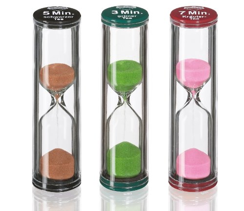 Küchenprofi Sanduhr TEATIME 3er-Set in Geschenkverpackung , Für die perfekte Zubereitung von grünen, schwarzen und Kräutertee , Glas , Genaue Ziehzeit , Tee Sanduhr , Tea Timer