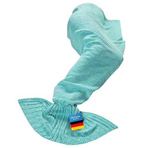 Feluna® Meerjungfrau Kuscheldecke Wolldecke Flossen-Decke Wohndecke Tagesdecke Strickdecke; Blau Türkies