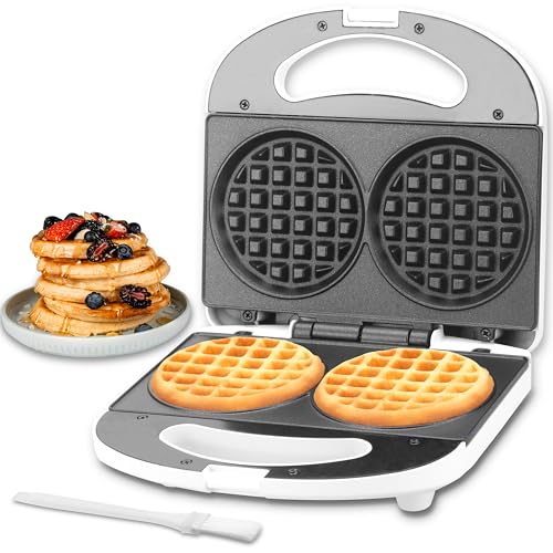 SugarWhisk Mini Waffeleisen Kinder, Doppelwaffeleisen, Kleines Waffeleisen mit Antihaftbeschichtung, Mini Waffle Maker, für Familienfeiern, Kindergeburtstage, Ostern oder Weihnachten, Weiß