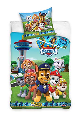 Paw Patrol Bettwäsche Bettbezug 135x200 80x80 Baumwolle · Kinderbettwäsche für Mädchen und Jungen · 2 teilig · 1 Kissenbezug 80x80 + 1 Bettbezug 135x200 cm