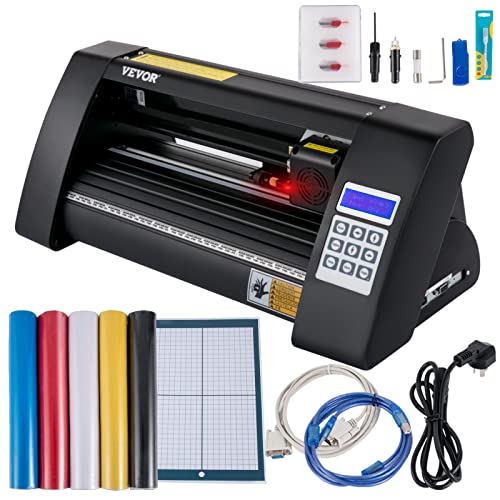 VEVOR Vinyl Schneideplotter 375 mm, Folienschneider Max. Schnittbreite 270 mm, Plottermaschine Signmaster-Software, Plotter Windowskompatibel, Folienplotter Halbautomatisch Schnittpräzision ±0,001 mm