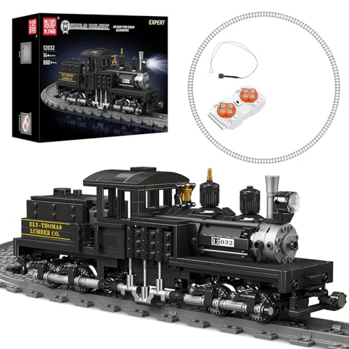Mould King 12032 Technik Zug Klemmbausteine Set, Fernbedienung Shay Art Eisenbahn Dampflokomotive Bauklötze, STEM Technik Zug Modell Klemmbausteine Spielzeug für Kinder/Erwachsene (880+ PCS)