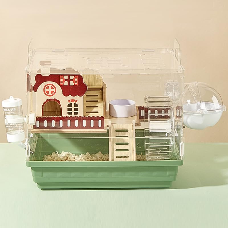 8-in-1 Acryl-Hamsterkäfig, 35 x 26 x 32 cm Hamsterhaus, magnetisch verbundenes Haustierhabitat im Gartenstil,mit Futternapf, mit Treppe, Mini-Haus, Hamsterrad, Wasserflasche, Tunnel kleintierkäfig