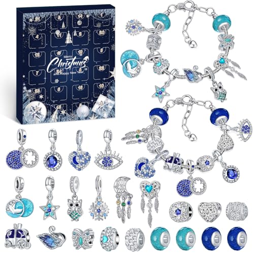 Hymarvo Adventskalender 2025 Mädchen Schmuck, Weihnachtskalender Schmuck Geschenk für Kinder Teenager Frauen, 24 Füllung Adventskalender Schmuck Basteln Mädchen Charm Armband Kit Weihnachten Geschenke