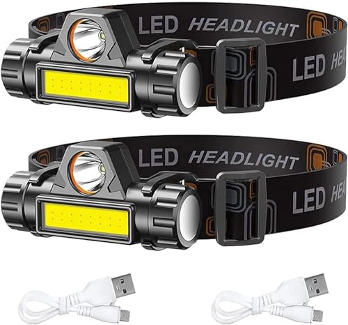 CREADY® Pack 2 Stirnlampe LED Wiederaufladbar | Kopflampe Stirnlampe mit Einstellbarem Winkel und Wasserdicht | LED Stirnlampe USB Wiederaufladbar | Wandern oder Radfahren | Stirnlampen für Kinder