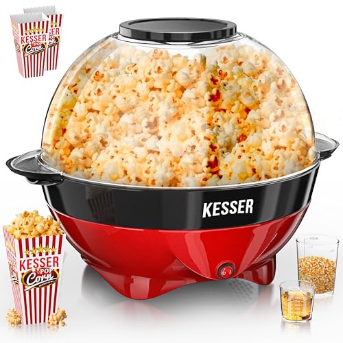KESSER® Popcornmaschine Groß 800W | Popcorn-Maker 5,5l Inhalt mit Antihaftbeschichtung Deckel & Servierschale | für Öl Butter Zucker Stille & Schnelle inkl. Mess-&Popcornbecher abnehmbarer Heizfläche