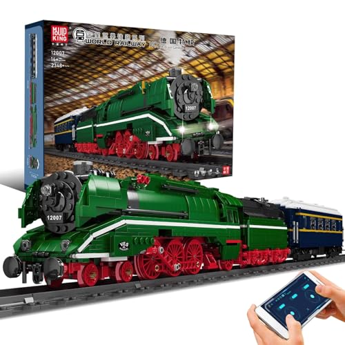 Mould King 12007 Technik BR18 201 German Express Dampflokomotive,Modellbausatz Fernbedienung elektrisch World Railway Series, Klemmblock Bauvorrichtung Kompatibel Mit Spur Bahn