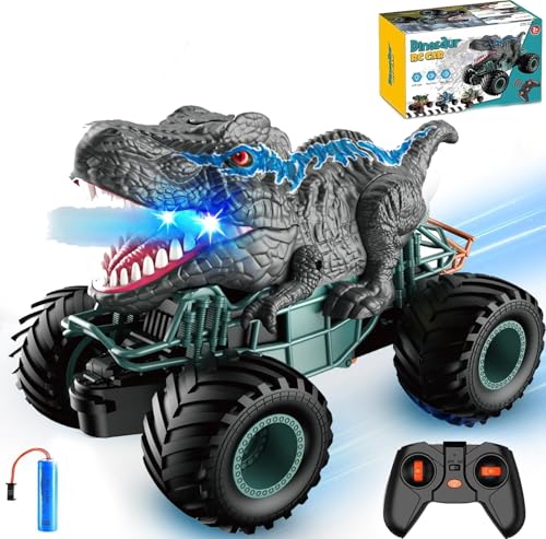 ChaneeHann Ferngesteuertes Auto 2.4Ghz, Dinosaurier Truck mit Licht, Klang, Sprühen, All Terrain 4WD Offroad RC Stunt Auto, Outdoor Spielzeug für Kinder ab 3-10 Jahre