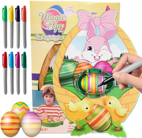 Funmo Ostereier Dekoration Set, DIY Ei Dekoration Coloring Kit, Ostereierdekorationsmaschine mit Spinner, inkl 8 bunte schnell trocknende Marker, 3 Eier, DIY bemalte dekorative Ostereier für Kinder