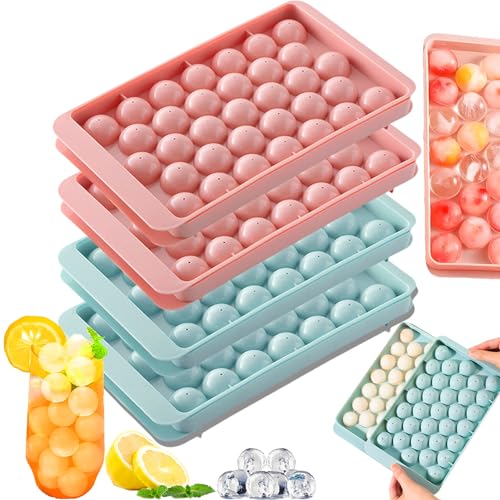 4 Stück Eiswürfelform Rund, Mini für 132 Kleine Stücke Rund eiswürfelform mit deckel,für Fruchtpürees Eiscreme Eistee und Kaffee Ice Cube Tray runde eiswürfelform (Pink und Blau)