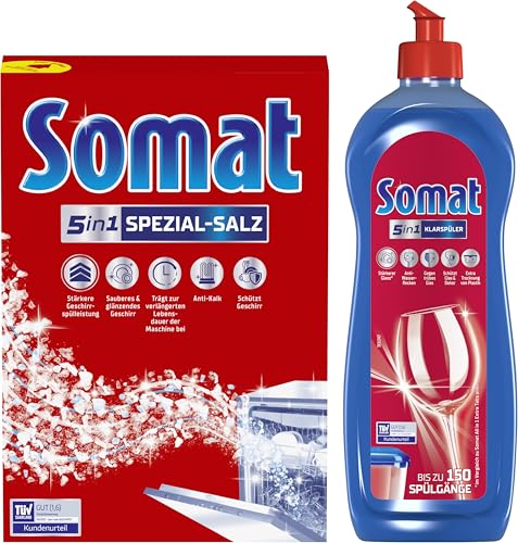 Somat 5in1 Spülmaschinenpflege SET, Klarspüler 750ml & Spezial-Salz 1,2Kg, Wasser