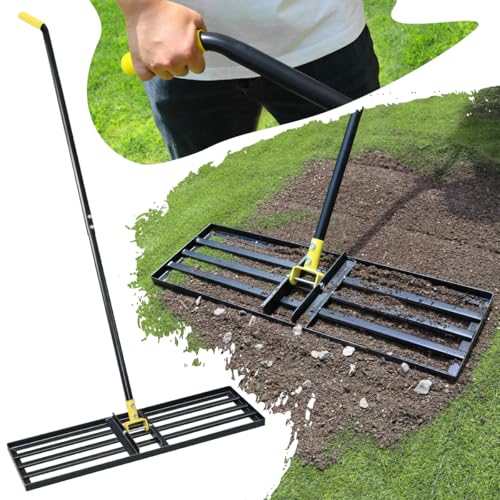 Colwelt Rasen-Nivellierungsrechen 80cm, Rasennivellierwerkzeug für mit 183cm ergonomischem Griff mit gebogenem Ende, Nivellierungswerkzeug zum Einebnen von Boden, Rasen Nivellierrechen für Hofrasen
