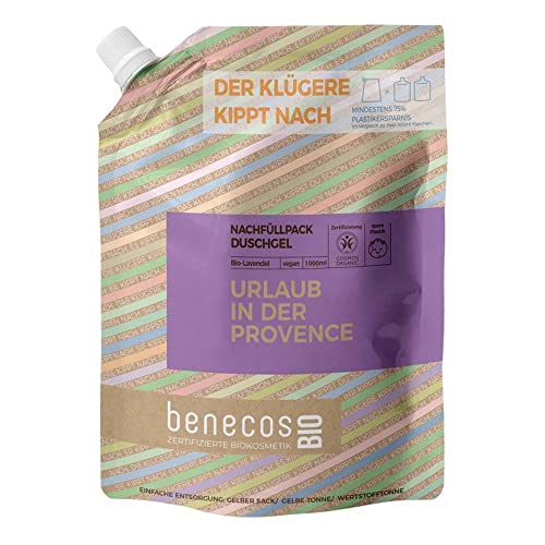 benecosBIO - Nachfüllbeutel Duschgel Lavendel - URLAUB IN DER PROVENCE - vegan - recyceltes Plastik