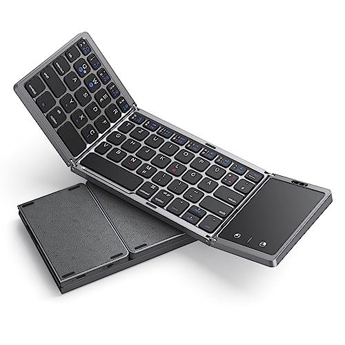 seenda Faltbare Bluetooth Tastatur mit Touchpad, Klappbare Tastatur Wiederaufladbar mit Trackpad für Windows iOS Android Mac Smartphone Tablet Laptop PC - DE QWERTZ Layout