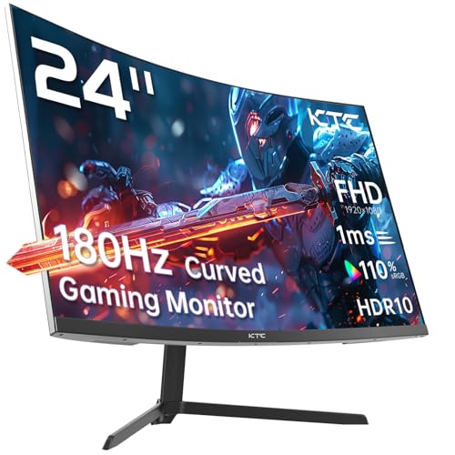 KTC 24 Zoll Gaming Monitor Curved 1500R, FHD (1920x1080p) 1ms 180Hz 144Hz 120Hz Gaming Bildschirm, FreeSync/G-Sync, VA Panel, HDR, HDMI 2.0/DP 1.4, VESA 100x100mm für PC, Laptop, PS5 und mehr
