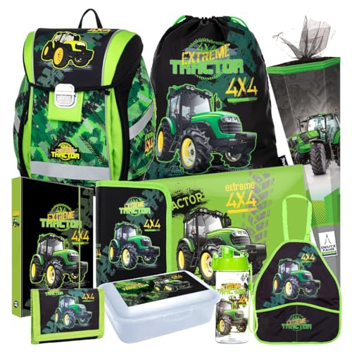 Traktor Schulranzen Set 10 Teile Ranzen Tornister Tasche Federmappe mit Sticker-von-Kids4shop Schultüte 85 cm Blau