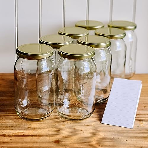 OOPS TOYS 900 ml Einmachgläser mit schraubdeckel mit Deckel Gold 8 Stk - Einweckgläser mit Etiketten - Schraubgläser mit Deckel - Einmachglas groß - Weck gläser (8 Stk.)