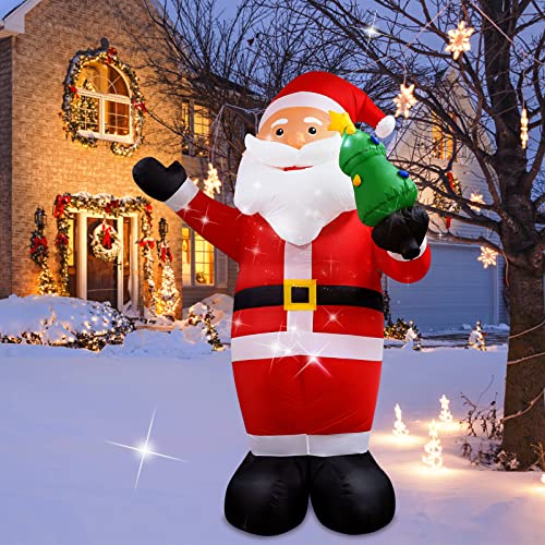 Weihnachtsdekoration Weihnachtsmann aufblasbar, 244cm Aufgeblasene Weihnachtsmann-Hofdekoration mit LED-Leuchten und eingebauten 3 Taschen für Gartenparty-Innen- und Außendekoration