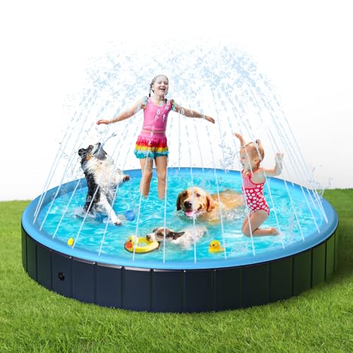 Rywell Hundepool für Große Hunde - Faltbare Schwimmbecken mit Sprinkler, PVC langlebig Planschbecken für Hunde, Sicher & Umweltfreundlich Hundebadewanne - L (160cm)