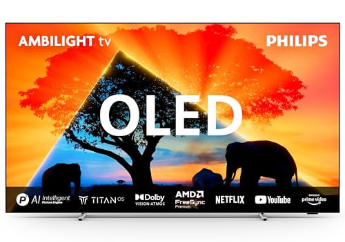 PHILIPS Ambilight 55OLED759 4K OLED Smart TV - 55-Zoll Display mit P5 AI Perfect Picture Ultra HD, Titan OS, Dolby Vision und Dolby Atmos, Funktioniert mit Alexa und Google Sprachassistent