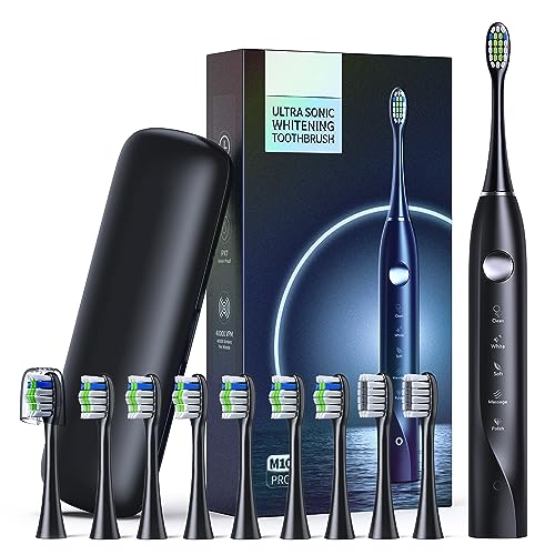 Electric Toothbrush for Adult – Rechargeable Sonic Toothbrush 10 Brush Heads & Travel Case - 5 Modes, 4 Hr Charge Last 30 Days Ultra Whitening Toothbrush