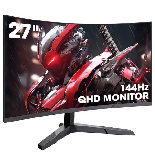 KOORUI Gaming Monitor 27 Zoll, 1800R Fläche Bildschirm 2560X1440 (QHD), 144HZ 1ms Mornitor, DCI-P3 85%, Ultradünne Blende, Einstellbare Neigung, Unterstützt HDMI/DP