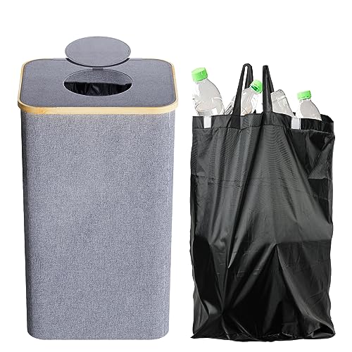 Pfandflaschen Sammelbehälter, Pfandflaschen Aufbewahrung Flip-Top-Design, Flaschensammler Integrierter Tragetasche 100L Fasst 30 Leere Flaschen, Leergut Für Küche Und Lagerraum (grau)
