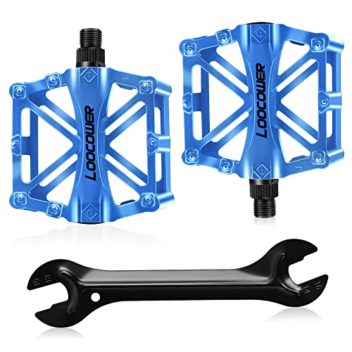 Loocower Fahrrad Radfahren Bike Pedale, Neue Aluminiumlegierung Anti Skid Mountain Pedale für 9/16 Zoll mit kostenloser Installation Tool (Dark Blau)