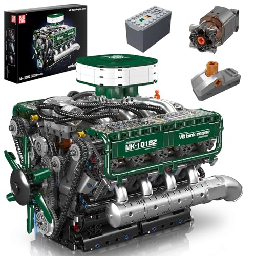 Mould King 10182 Technik V8 Motor Bausatz Klemmbausteine Motor Set mit Batteriebox Engine Modellbausatz Bausteinset Sammlerstücke Geschenke für Erwachsene(2250 Teile)