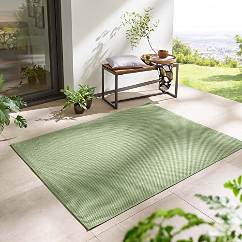 Taracarpet In- & Outdoor Teppich Wetterfest Wohnzimmer Balkon Küchenteppich Flachgewebe sisaloptik meliert Einfarbig Uni grün 140x200 cm