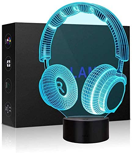 Kopfhörer 3D Illusion Lampe Nachtlicht Neben Tischlampe, 7 Farben Auto Ändern Touch Schalter Schreibtisch Dekoration Lampen Geburtstagsgeschenk mit Fernbedienung