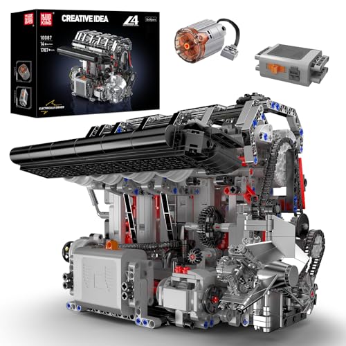 Mould King 10087 Technik V4-Motor Bausteine Modell, Vier Zylinder Reihenbenzinmotor-Blockbausatz Technologie Klemmbausteine Bausatz als Spielzeug/Geschenk/Sammlerstücke