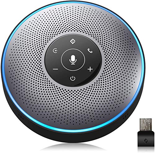 EMEET M2 Bluetooth Konferenzlautsprecher - USB Freisprecheinrichtung für 5-10 Personen, Speakerphone mit 4 AI-Mikrofon, 360º Spracherkennung, Konferenzmikrofon mit Dongle, für Skype, Zoom usw. (Grau)