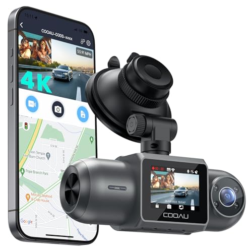 COOAU D30S 4K Dashcam Auto mit GPS, WiFi, Vorne Innen Dual 2,5K 1080P, Dasch-Cam Kabellos mit Infrarot-Nachtsicht, Superkondensator, 4 IR-LEDs, G-Sensor, Parküberwachung, Loop-Aufnahme, max. 256GB