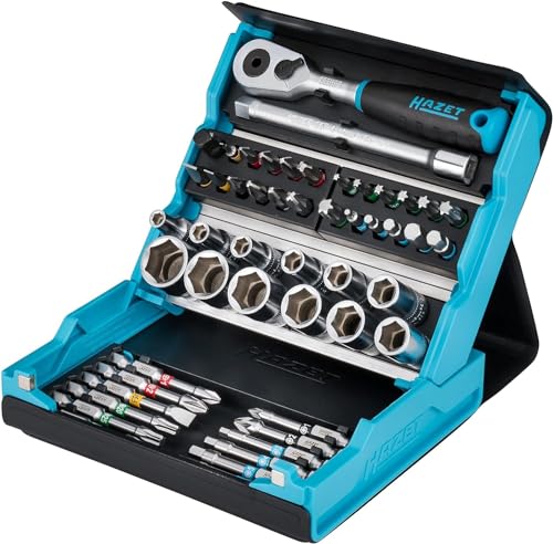 HAZET SmartCase Steckschlüsselsatz 2200SC-2 I 50-teiliges Werkzeug Steckschlüssel-Set, Antrieb: Sechs- und Vierkant 6,3 mm (1/4 Zoll), mobiler Werkzeugkoffer Made in Germany