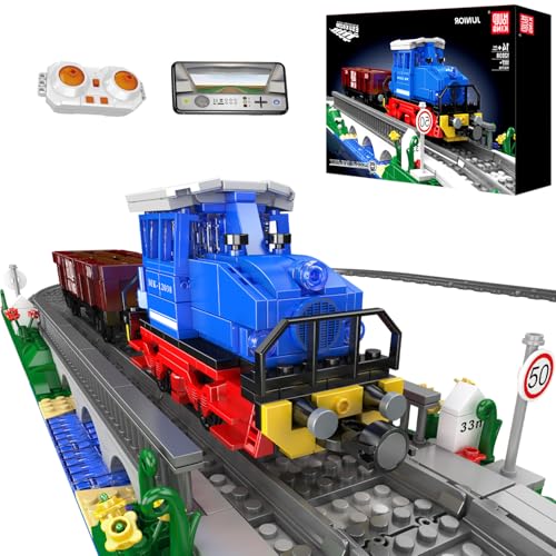 Mould King Technik Zug Bausteine, 1117 Teile Steampunk Spielzeugzug Klemmbausteine Set, STEM Elektrischer Eisenbahn bausatz mit Gebirgstunnel und Eisenbahnzubehör, für Erwachsene und Teenager
