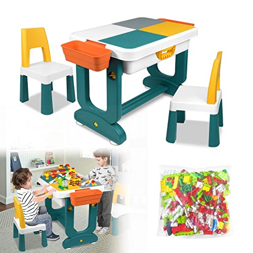 ACXIN Kindertisch mit Stühle Set Kindersitzgruppe Mehrzweck Spieltisch mit Stauraum Doppelseitiger Tischplatte Multifunktionaler Aktivitätstisch (mit Bausteinen)