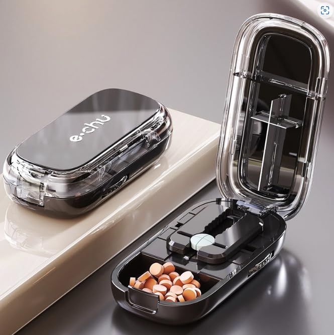 Vasmeiy Tablettenteiler, Tablettenschneider mit Aufbewahrungsfach, für Kleine und Große Tabletten, Mehrfachpillen Pill Cutter,für Reise &Haustier, täglichen Gebrauch (Black)