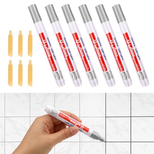 TIESOME Fugenmörtel Restaurierung Stift, Fugenstift Grau mit Ersatzspitze, 6 Stück Wasserfest Fugenstift Anthrazit Lackstift Stift für Fliesen Wand Boden Von Fliese Badezimmer Küche