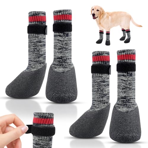 QINLECTRI 2 Pairs Dog Socks Anti Slip Dog Socks Boots Anti-Slip Dog Paw Protector Waterproof Rubber Bottom Dog Shoes Rubber Sole Dog Boots with Adjustable Straps for Indoor Outdoor Wear (Large Size)