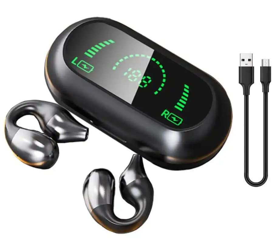 Panlouting Bluetooth 5.2 Kopfhörer Open Ear Clip-on HD Stereo Geräuschunterdrückung Berührungssteuerung Mikrofon LED-Leistungsanzeige mit Ladebox für Sport Radfahren Fitnessstudio Fahren Laufen