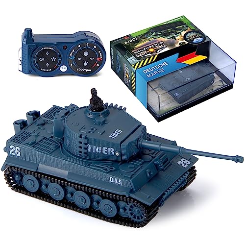 Ferngesteuerter Mini RC Panzer German Tiger I - Modellbau R/C Battletank mit Schussfunktion, Sound & Licht - 1:72 Maßstab (1 x Mini RC Panzer)