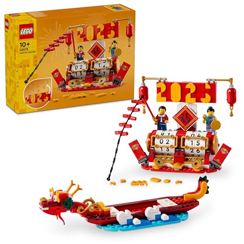 LEGO Feiertagskalender, Geschenk zu chinesischen Feiertagen für Jungen und Mädchen, Bauset zum Mondneujahrsfest, lässt Kinder fantasievoll spielen, festliches Spielzeug, chinesische Neujahrsdeko 40678