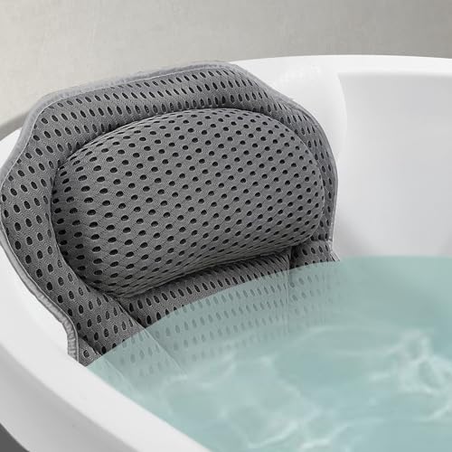 SculifyVita Badewannenkissen aus Memory-Schaum, rutschfest, für Nacken und Rücken, mit 4D-Belüftung und 6 Saugnäpfen, Grau