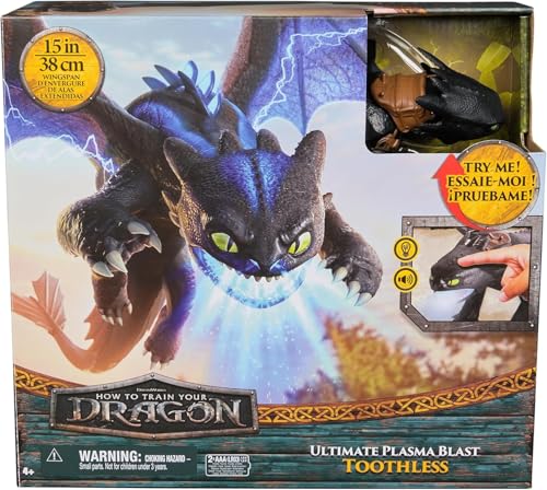 Dreamworks How to Train your Dragon, Plasma Blast Ohnezahn, 51cm lange Drachenfigur mit Licht- und Soundeffekten, Spielzeug für Kinder ab 4 Jahren