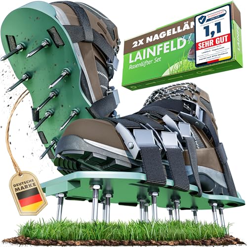 LAINFELD Rasenlüfter | Nagelschuhe mit kurzen und Langen Nägeln | Rasenbelüfter mit 4 Riemen | Vertikutierer für Rasen | Aerifizierer Gartenschuhe