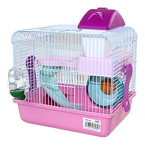 DI ZE LIN PET HOME S.L DZL® Hamsterkäfig, 27 x 21 x 25 cm, kleine Tränke, Futternapf und Treppe im Lieferumfang enthalten (zufällige Farbe)
